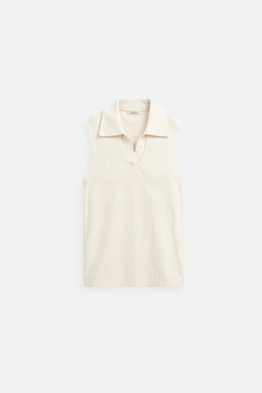 Old Money Sleeveless Simple Solid Collared Slim Top