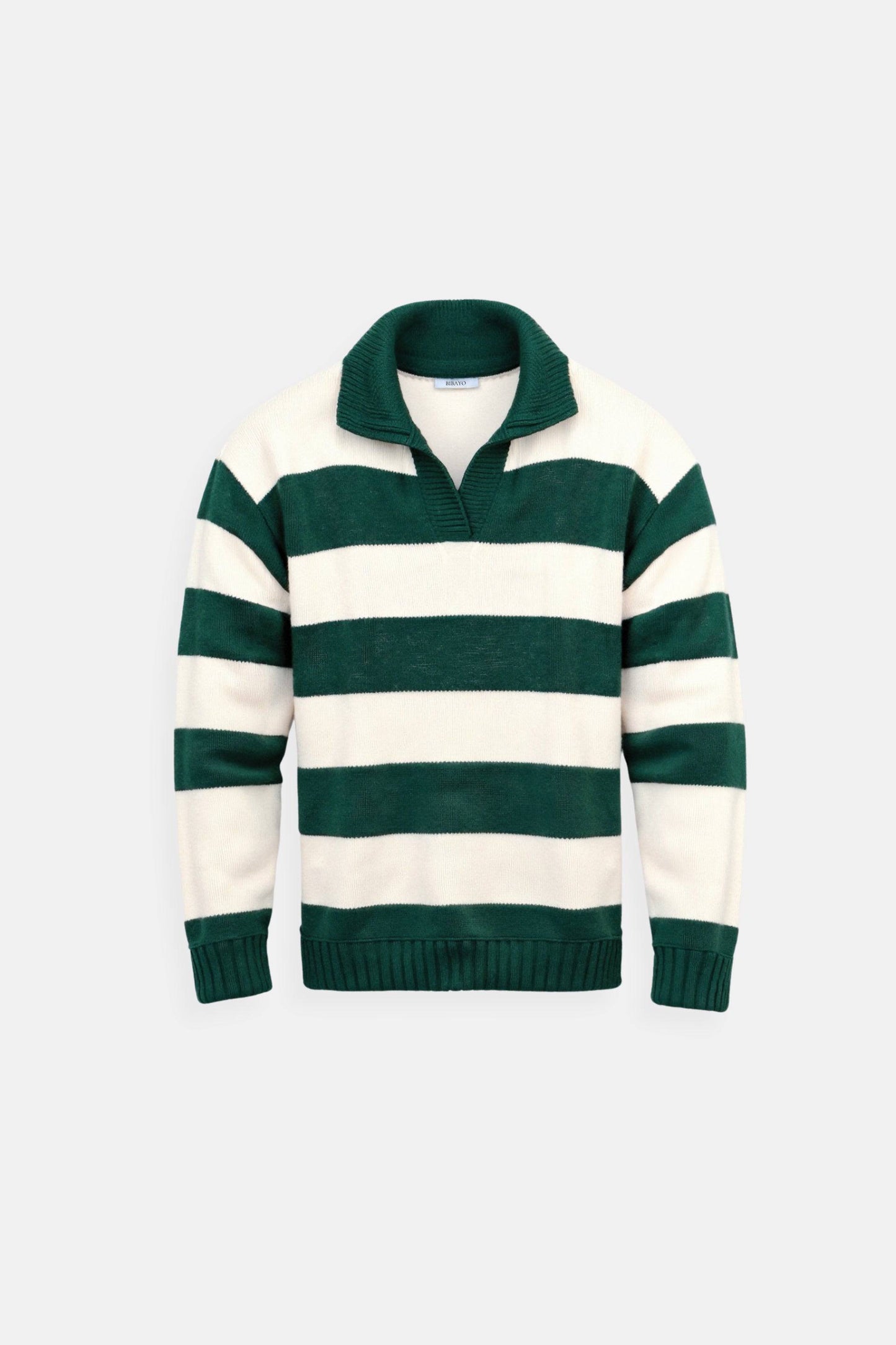 Old Money Green Color Block Striped Knitted Polo Sweater
