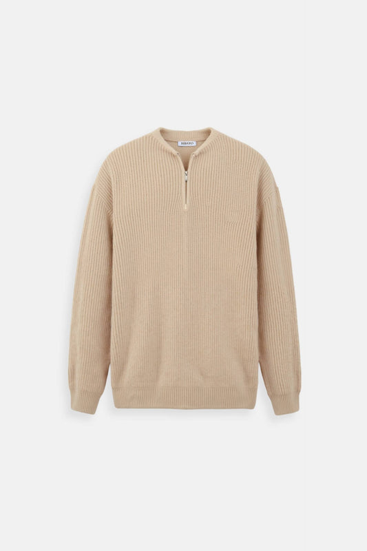Men's Knitted Loose Solid Zipper Striped Knitted Sweater