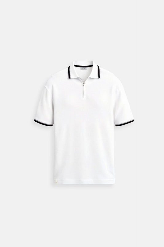 Old Money Color Matching Knitted Quarter Zip Golf Polo T-Shirt