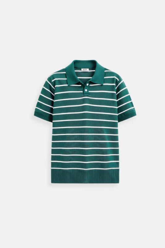 Old Money Casual Lapel Short Sleeve Striped Pattern Button Polo T-Shirt