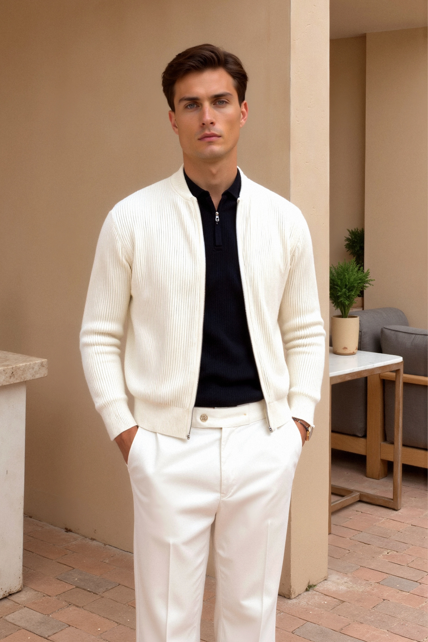 Luxurious Solid Knitted Crew Jacket