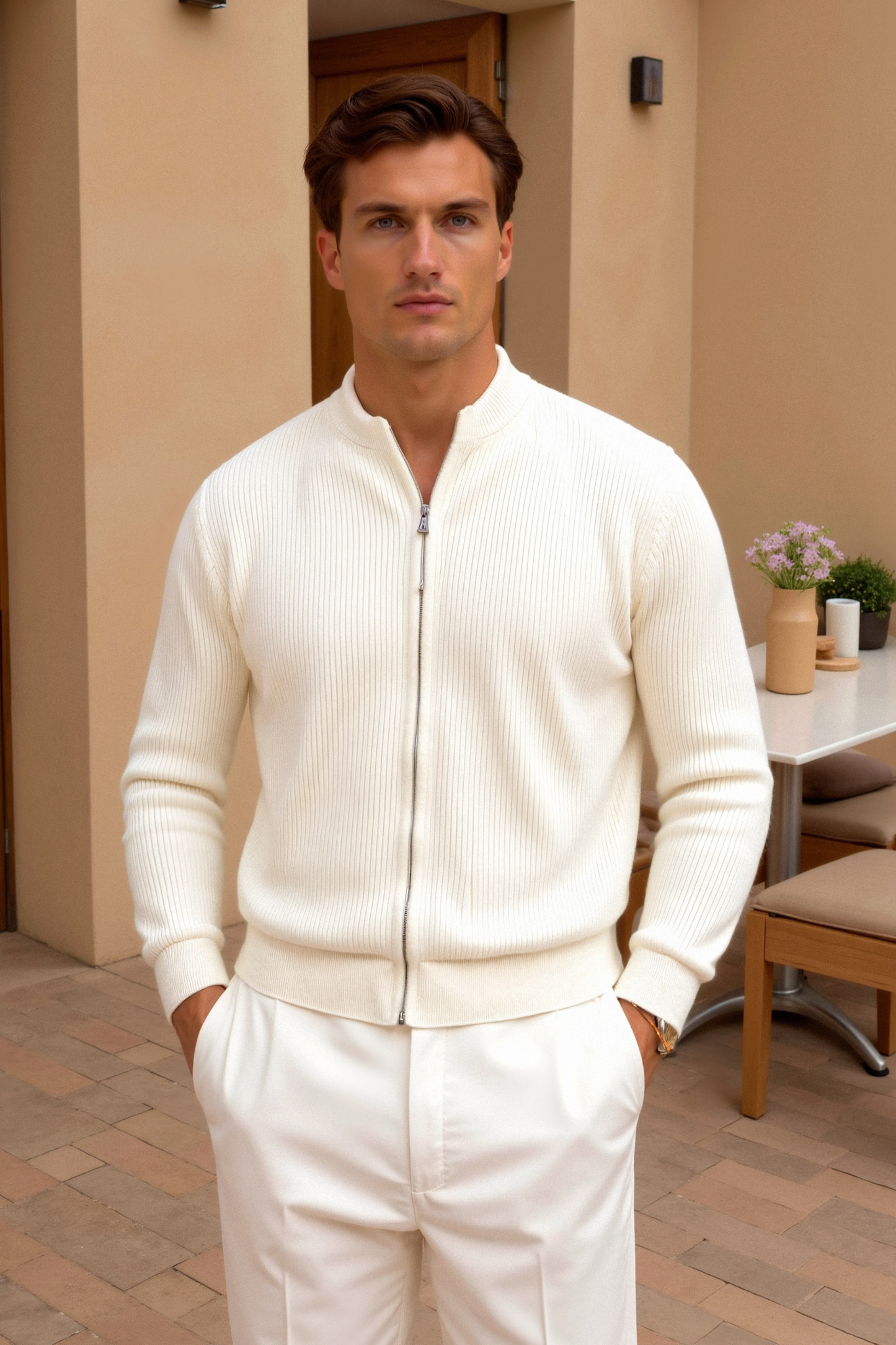 Luxurious Solid Knitted Crew Jacket